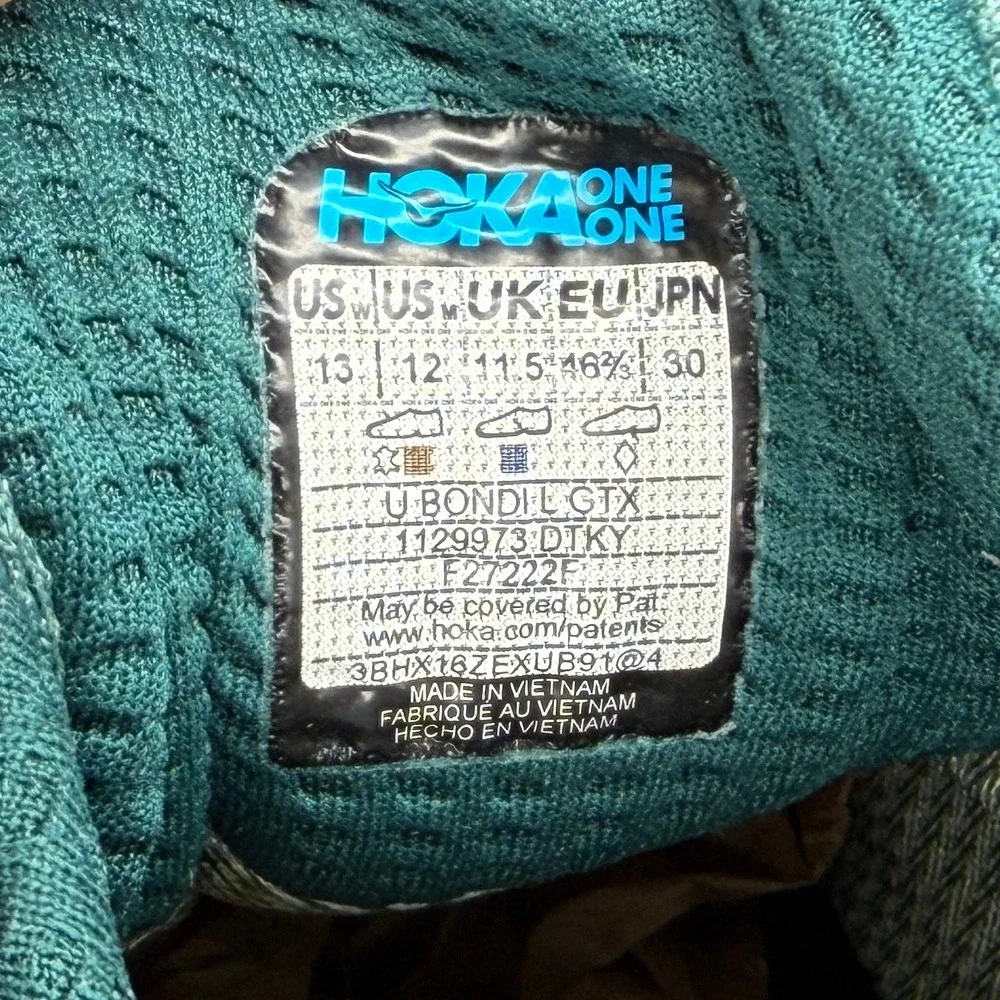 Hoka‎ Bondi L GTX Athletic Shoes Men's 12 Deep Teal Gore-Tex Waterproof Sneakers
